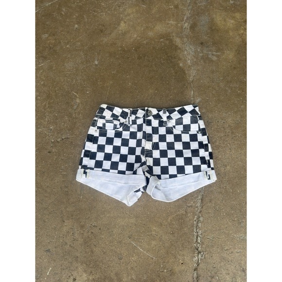 Almost Famous Pants - Almost Famous Mid Rise Checkerboard Shorts Black White Cuffed Denim Size 1